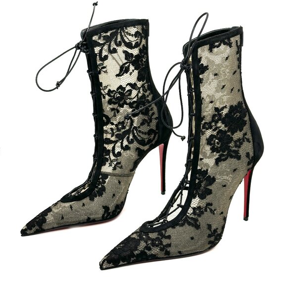 Christian Louboutin KM LACE BOOTY 100 Corset Leather Bootie Boots Heels - Picture 13 of 16